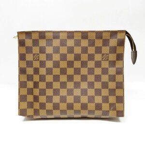Authentic Louis Vuitton Cosmetic Pouch Poche Toilette Brown Damier mn477-122225